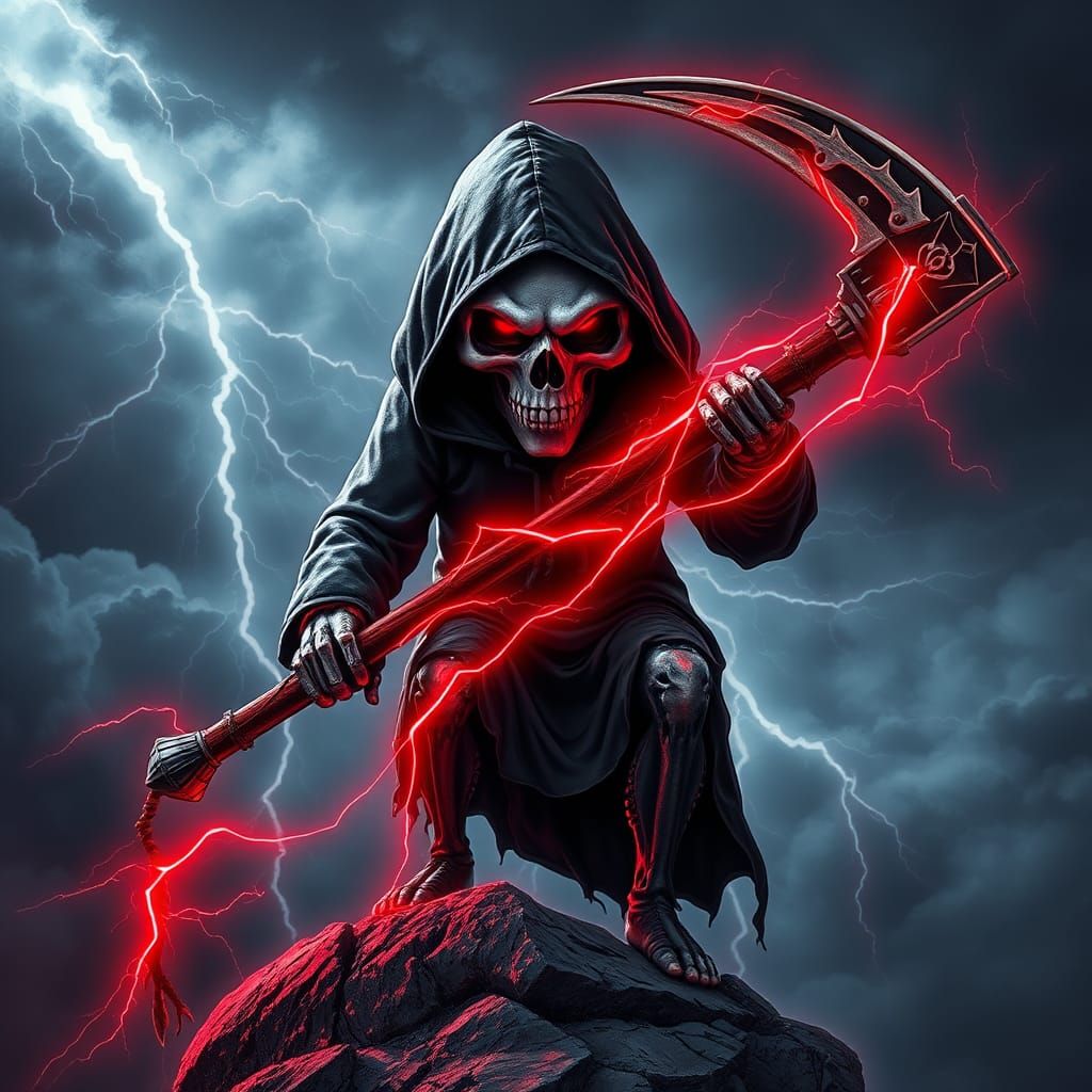 Skull Figure with Red Lightning in Fractal Art