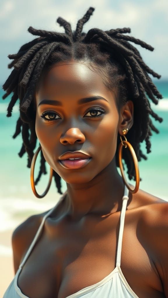 Radiant Portrait of Woman with Dreadlocks, Expressive Brushs...