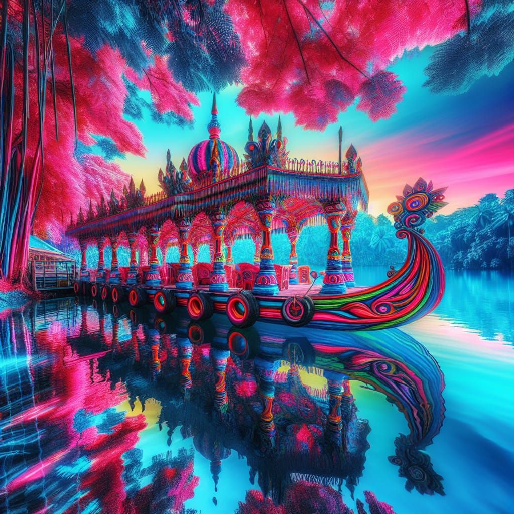 Vibrant Pontoon in a Dreamlike Atmosphere
