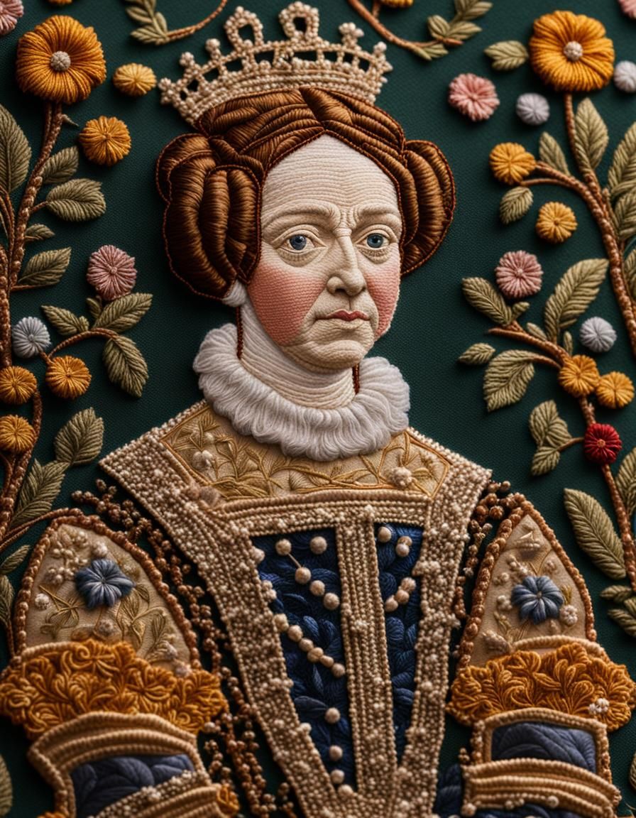 Embroidered Stumpwork Picture of 17th Century Queen