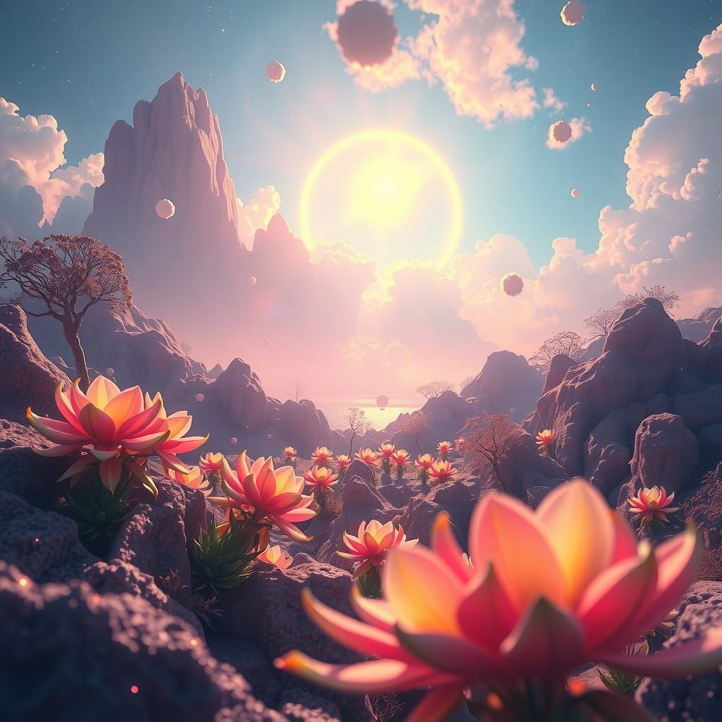 Ethereal Landscape in Cosmic Fantasy Art Style