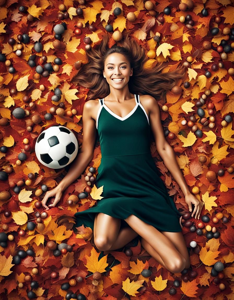 Soccer Player Relaxing on Autumn Leaves: HDR Photography