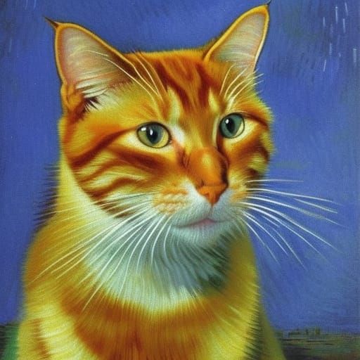 Ginger Cat Portrait in Van Gogh Style