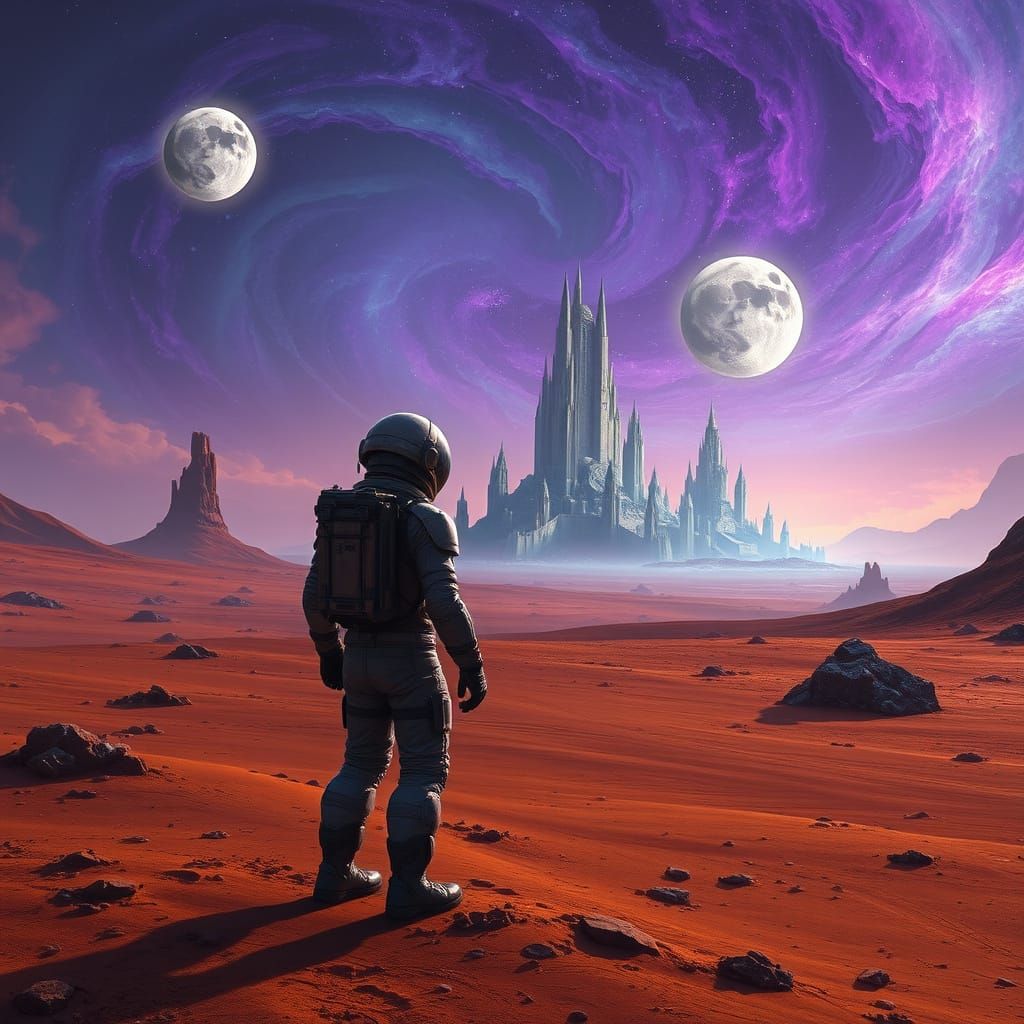 Astronaut Contemplates Ancient Alien City