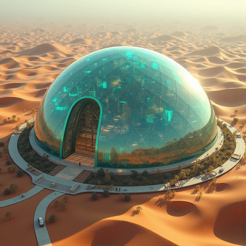Futuristic Desert Metropolis in Geodesic Dome