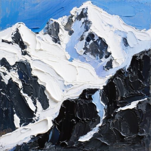 Alpine Peaks in Thick Acrylic Impasto Style