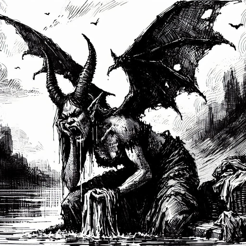 Demonic Laundry Day: Gritty Ink Sketch