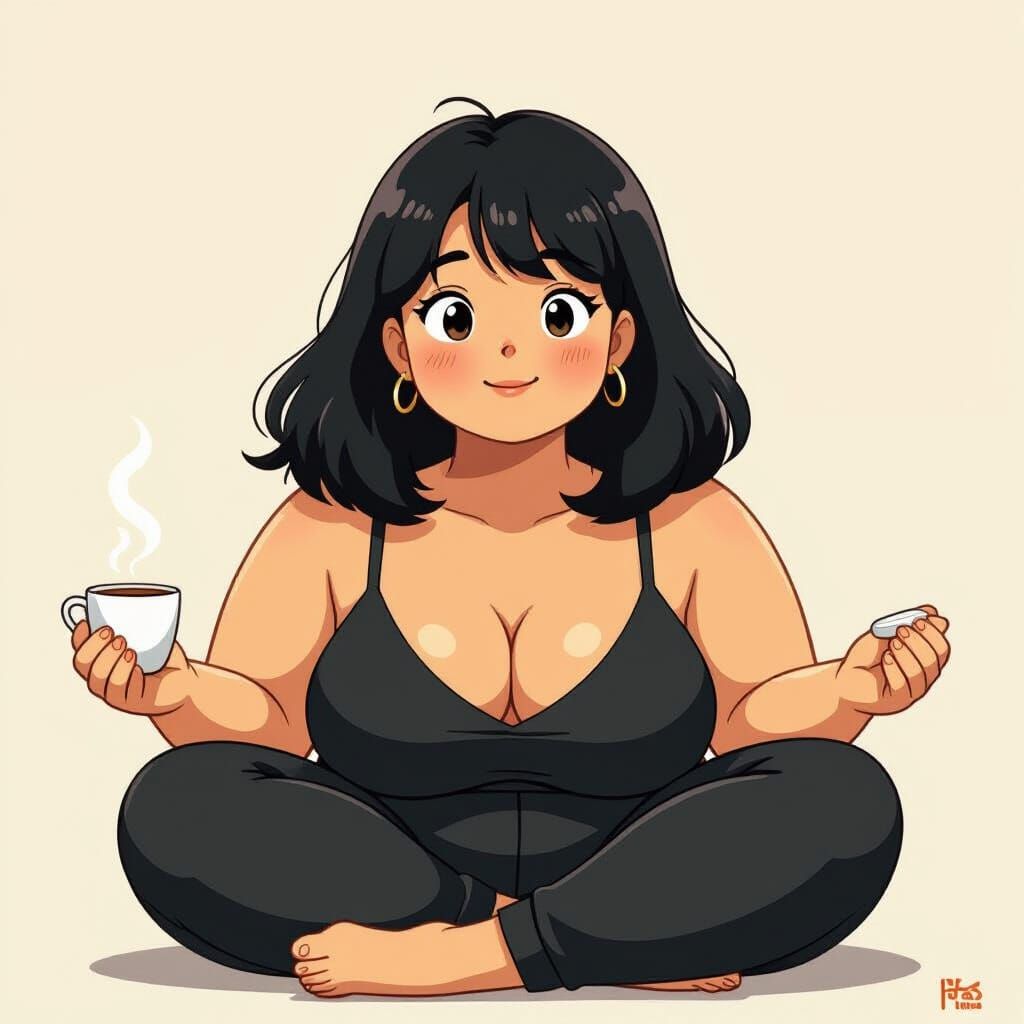 Art Deco Poster of Woman's Self-Care, Studio Ghibli Style