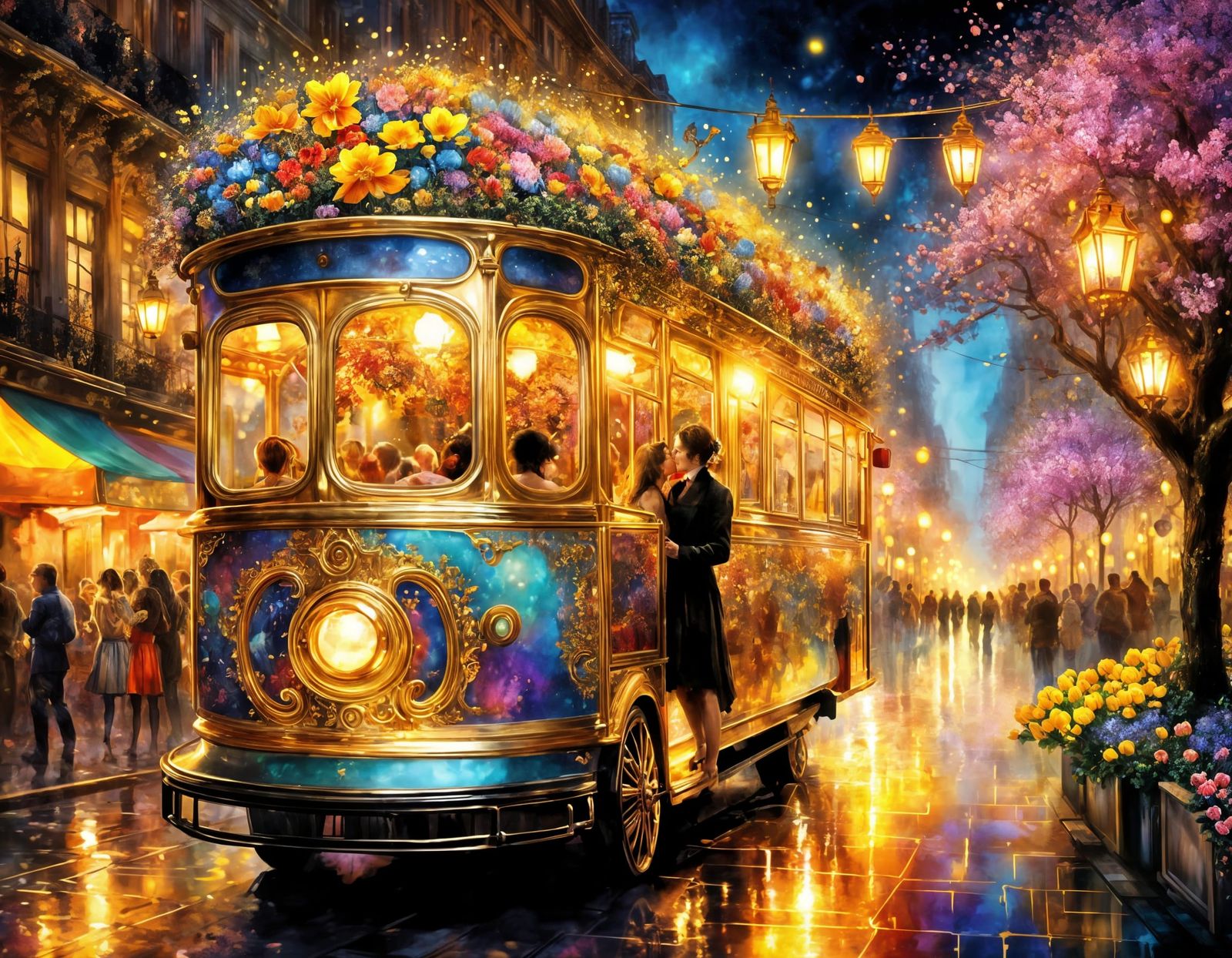 Greated on the Floral Trolley Car with a Kiss