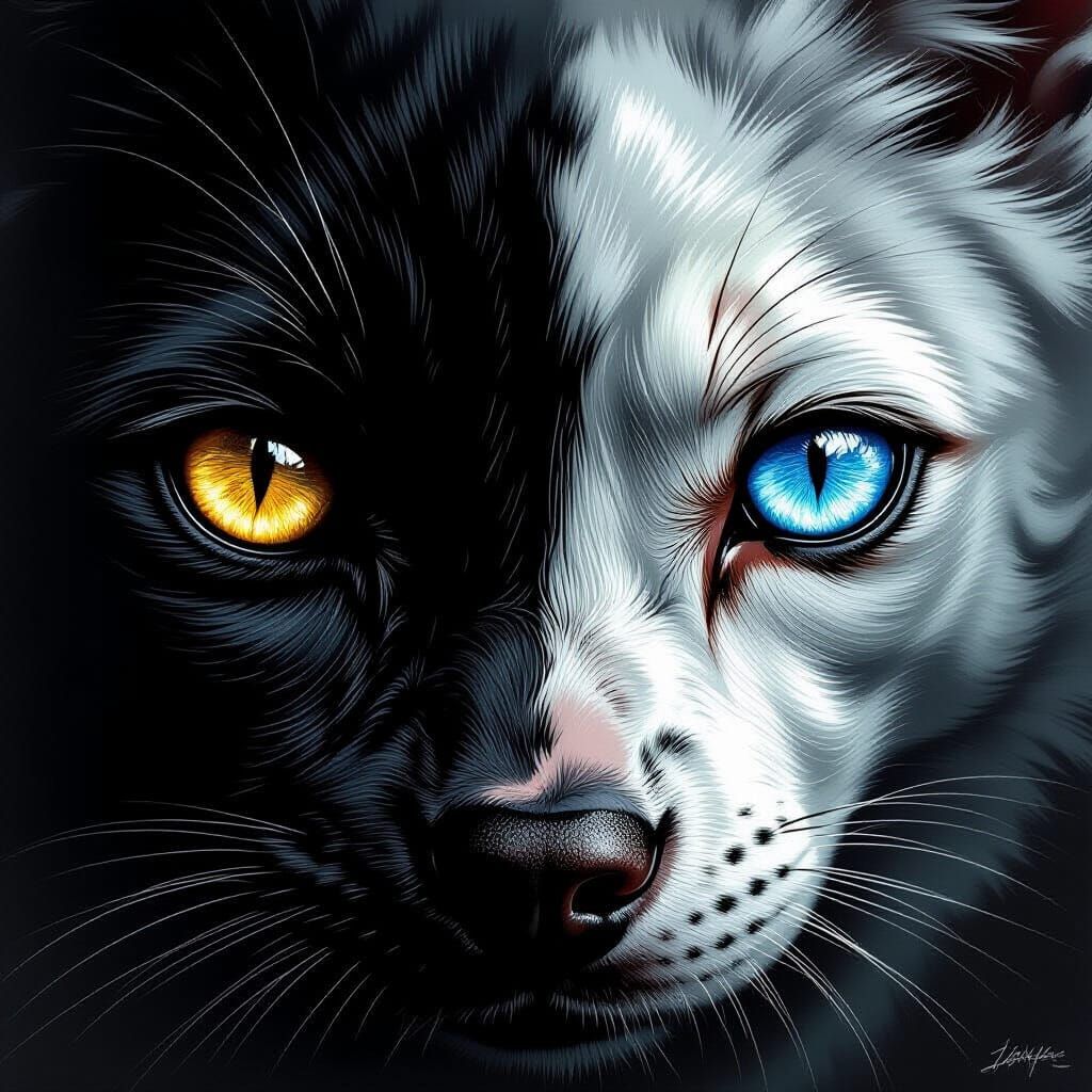 Haunting Cat and Dog Eyes in Desolate Portrait