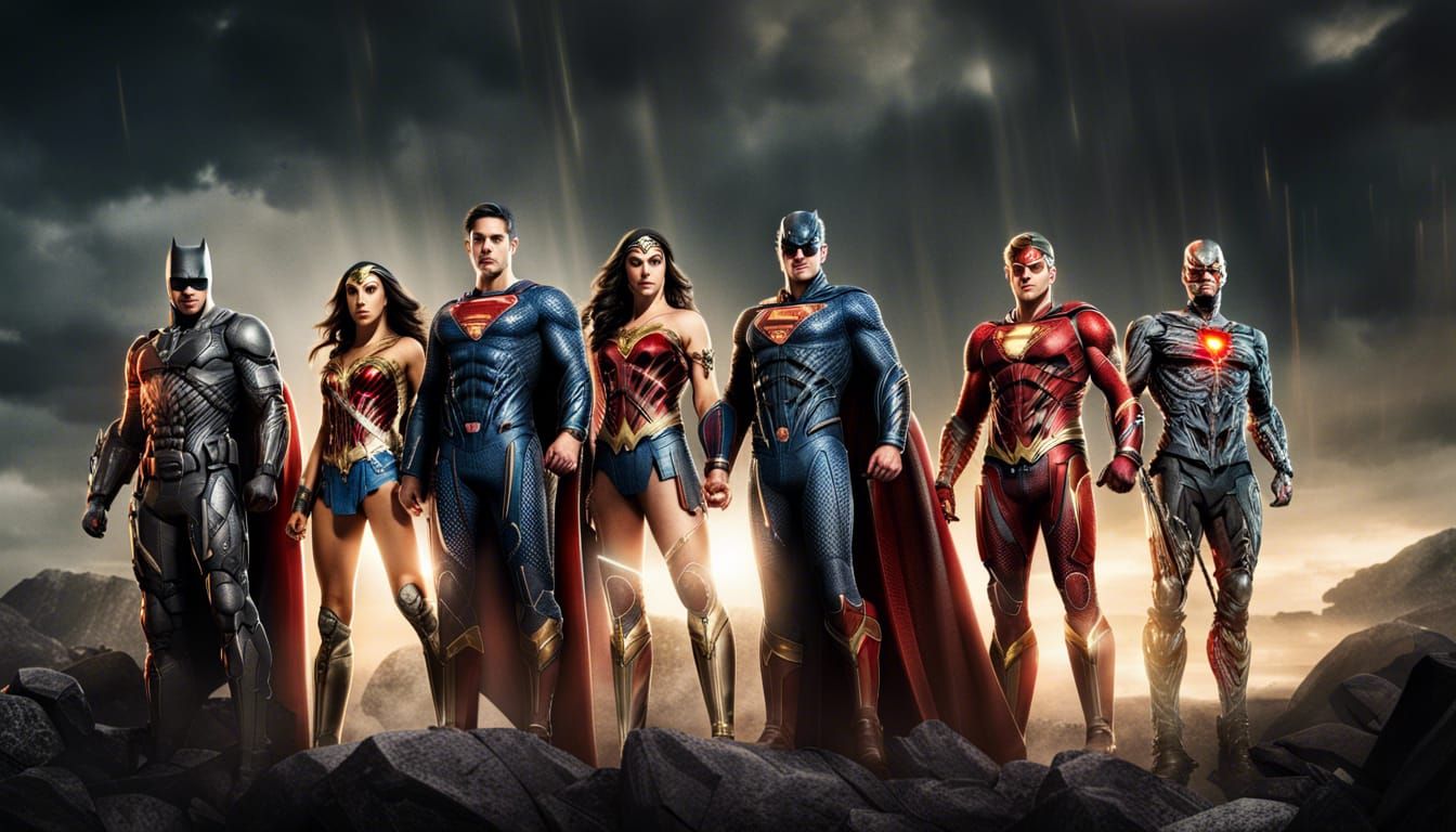 Justice League including Superman, Batman, Wonder Woman, Aqu...