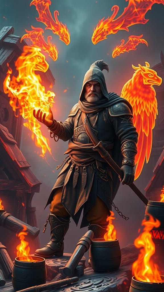 Mystical Pyromancer in a Fantastical Realm