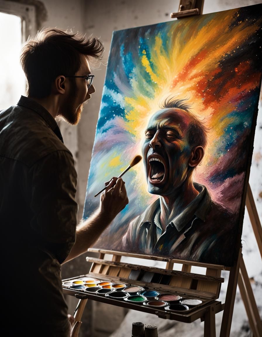 Artist Painting a Portrait: Anime Radioactive Masterpiece