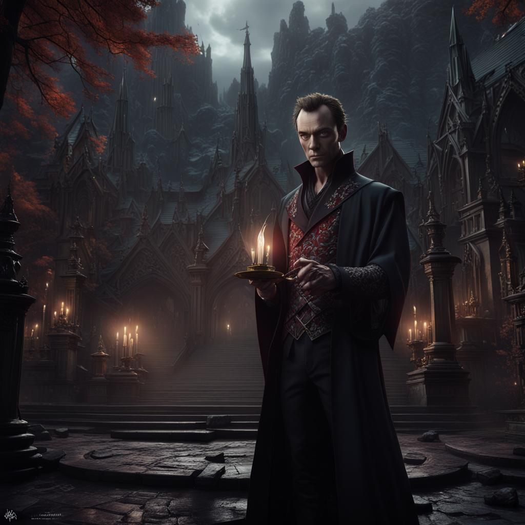 Gothic Vampire Magician in Dark Fantasy World