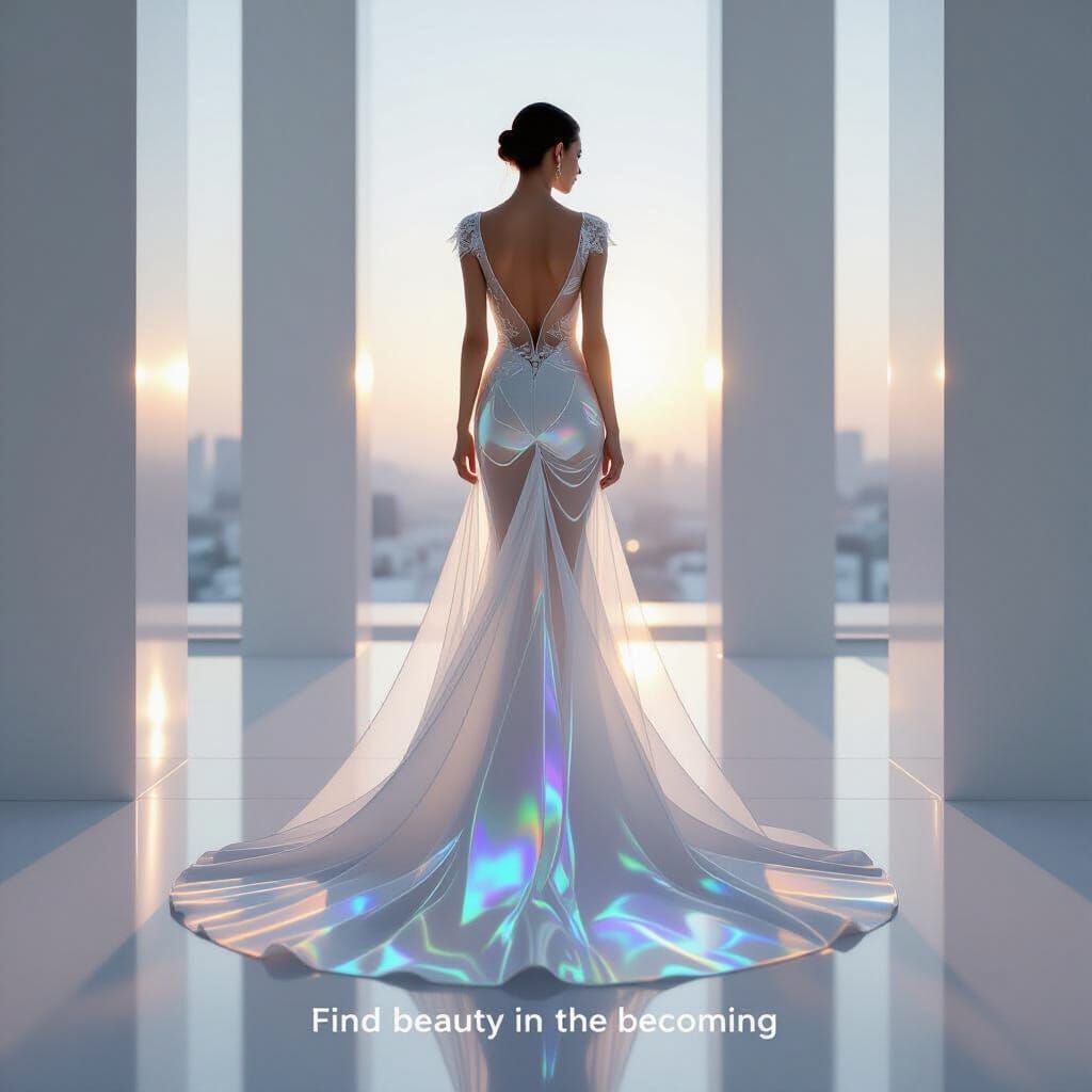 Hyperrealistic Glass Gown with Train on White Background