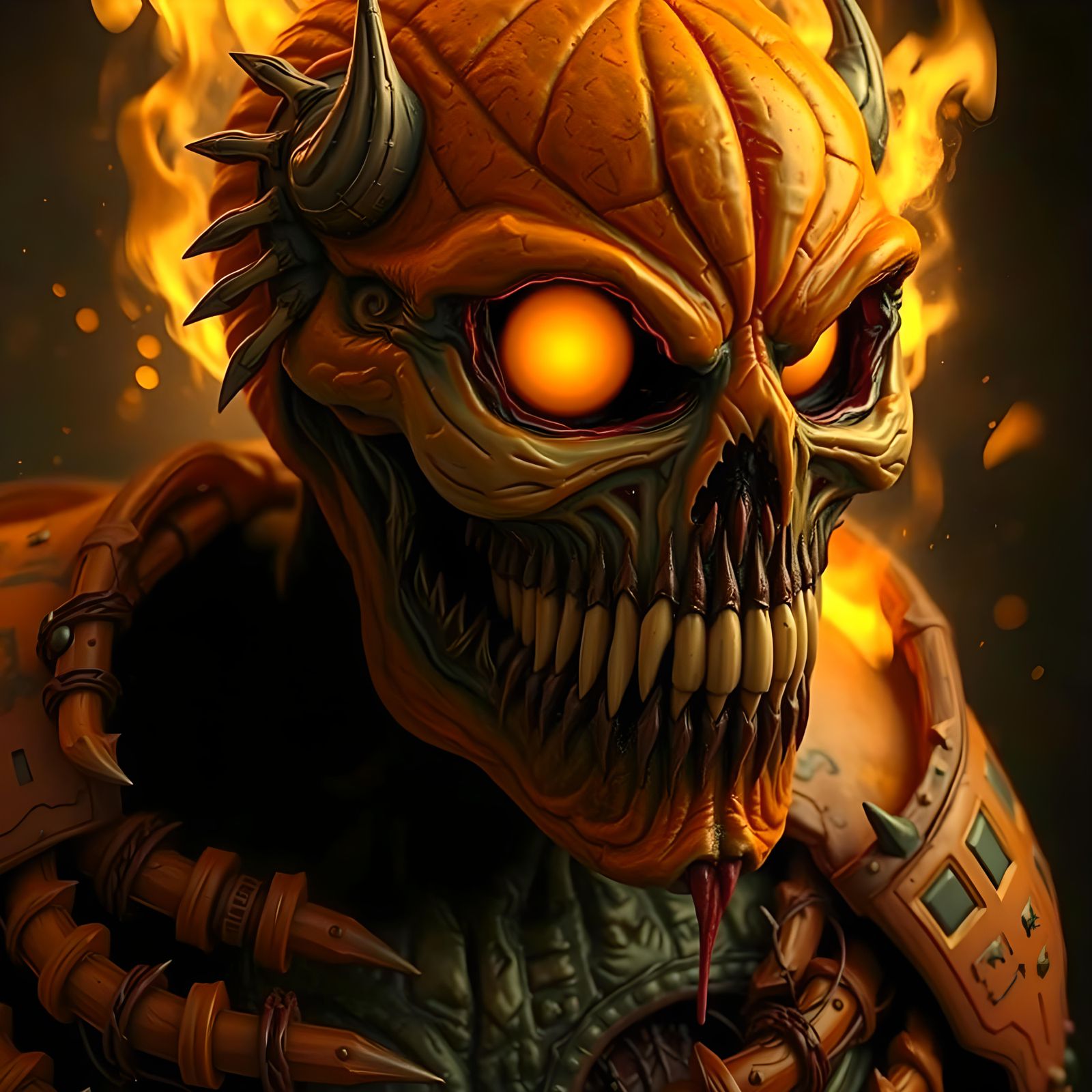 Jack-o'-Lantern Monster Portrait in Gothic Art Style