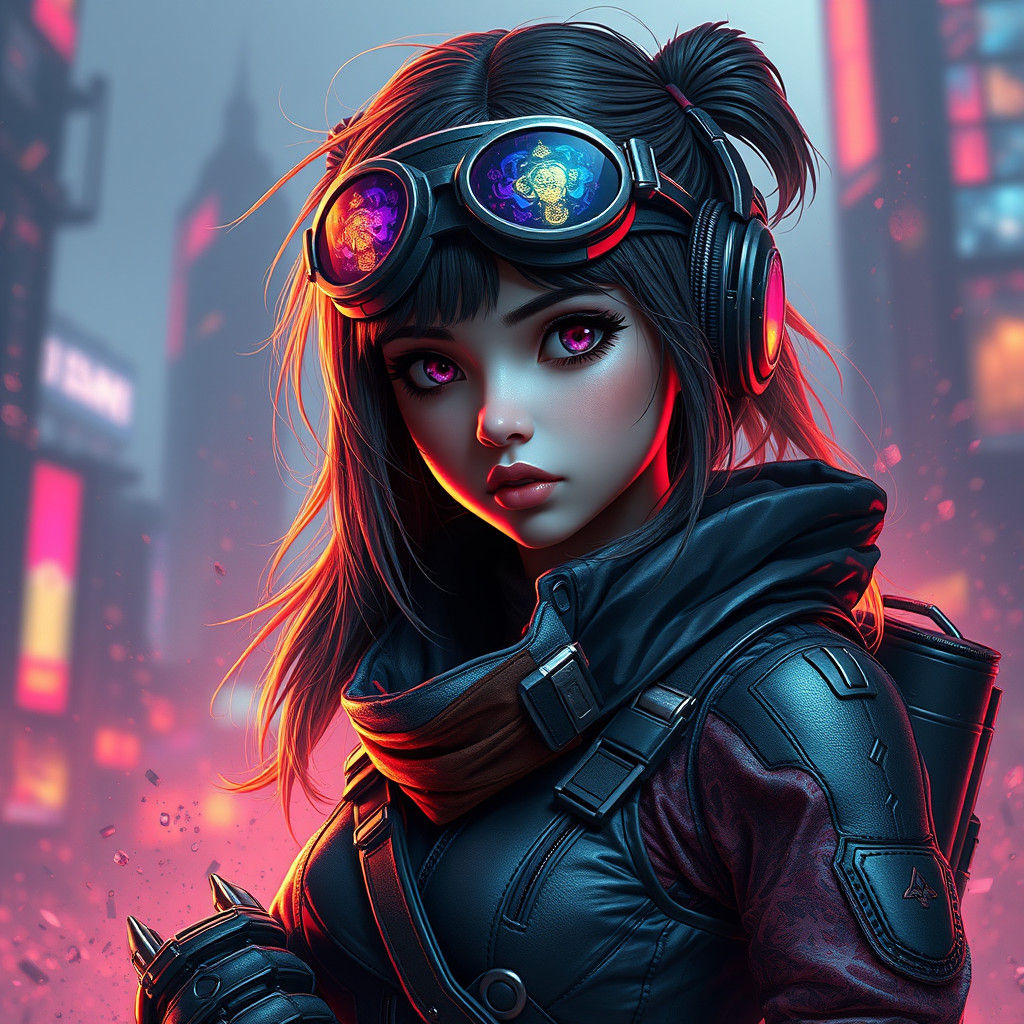 Cute Cyberpunk Rogue Girl in Detailed Matte Painting