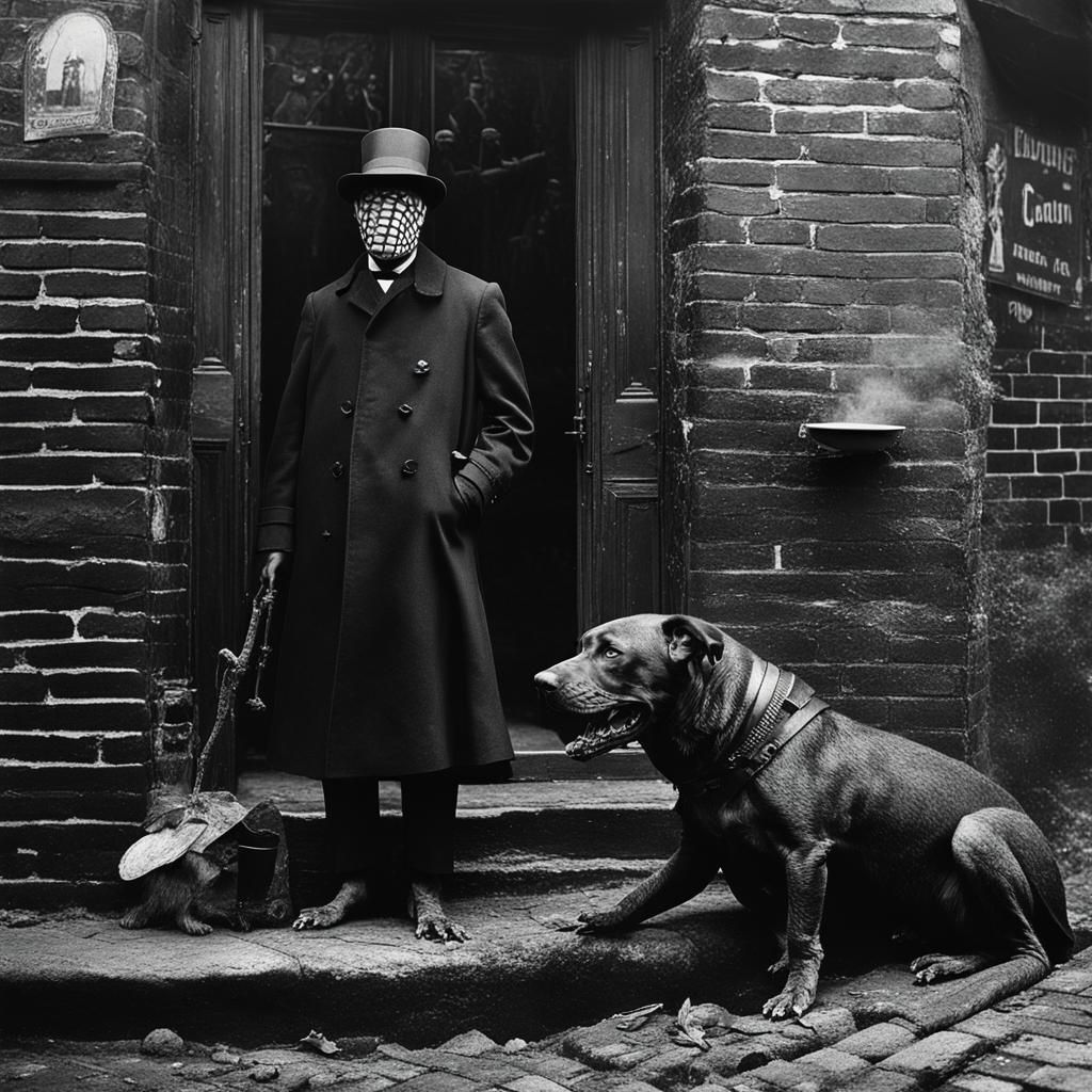 Surreal 1920s Goth Scene with Giant Lizards