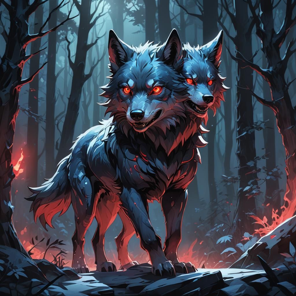 Chibi Demonic Wolf in Anime Style Forest