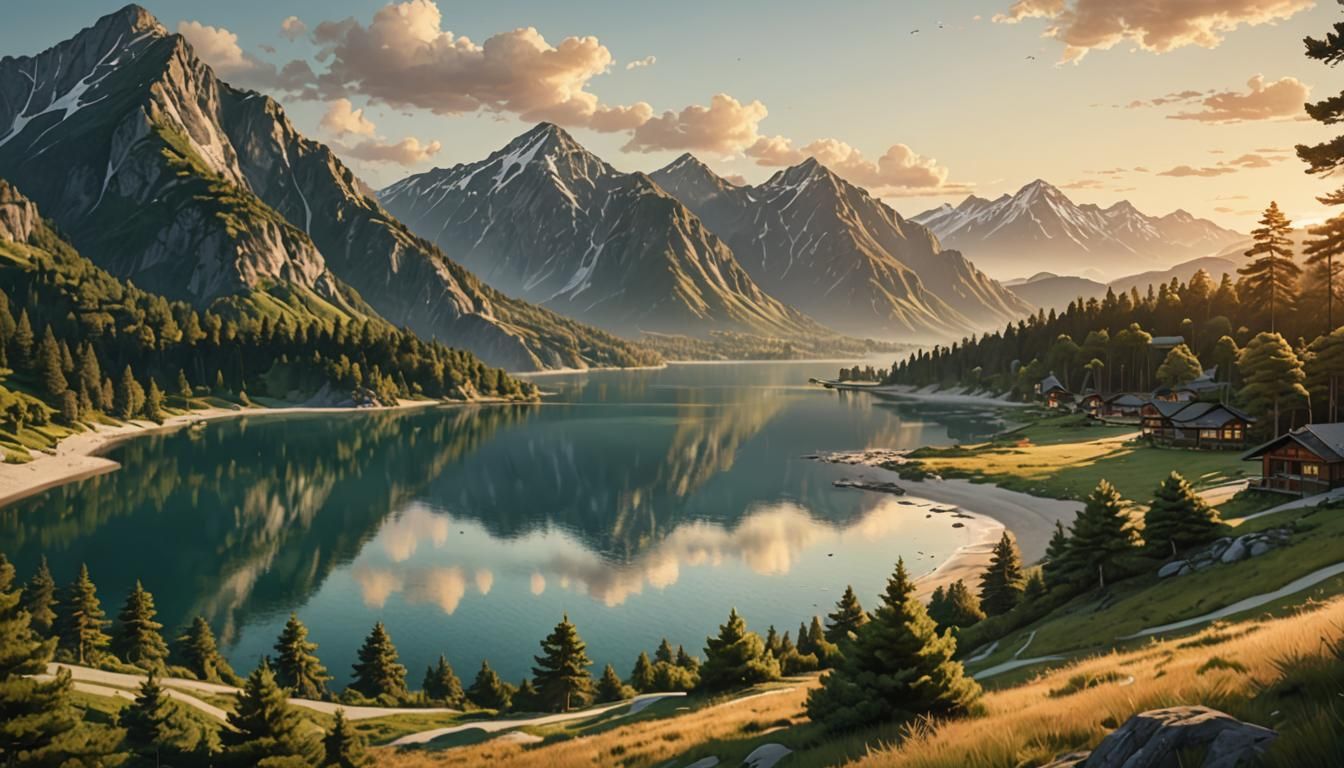 Majestic Mountains Meet Serene Sea at Dawn