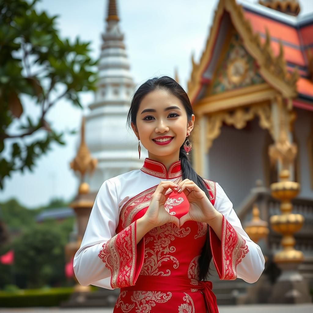 Japanese Woman in Thai Dress at Temple