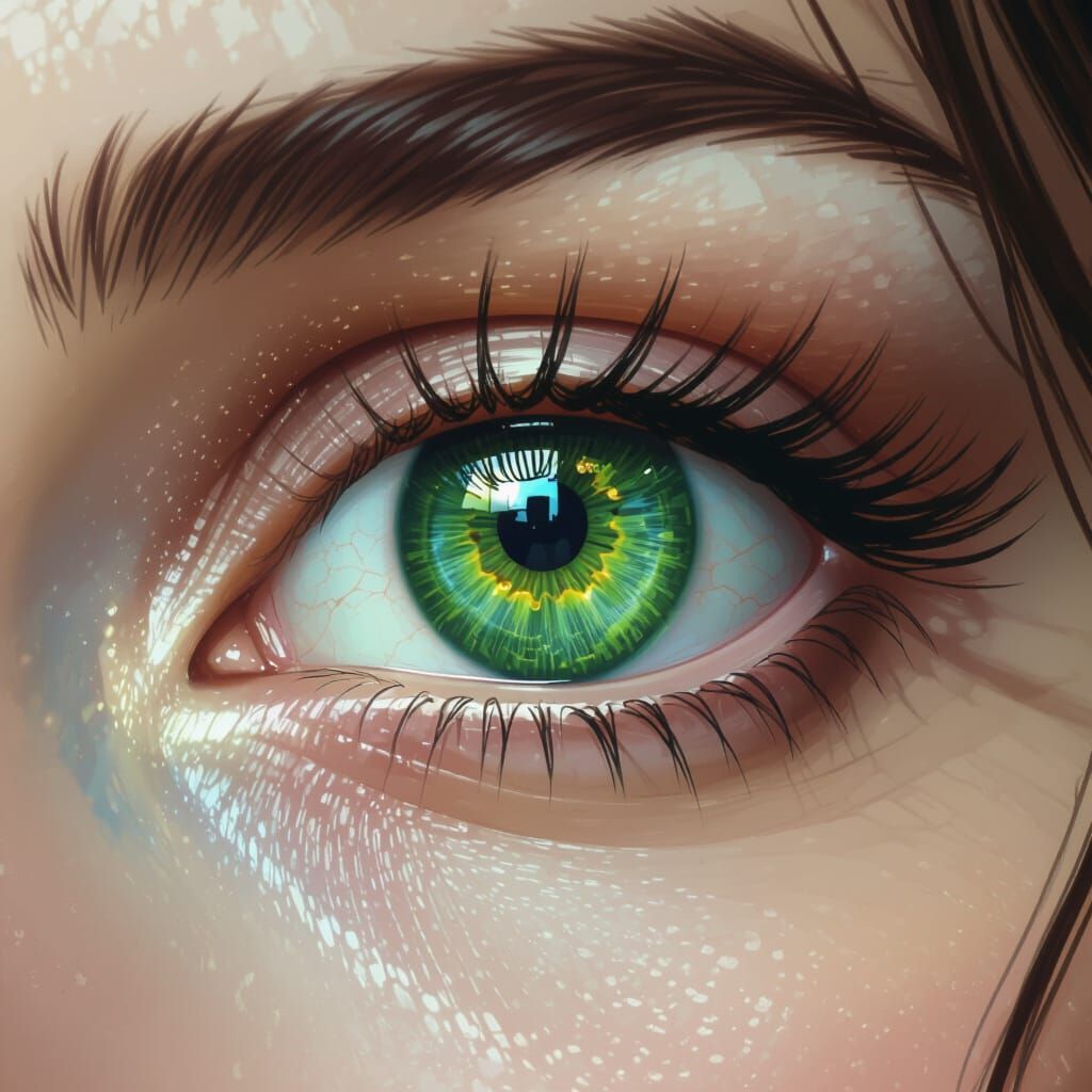 Hyperrealistic Green Eye Close-Up with Subtle Reflection