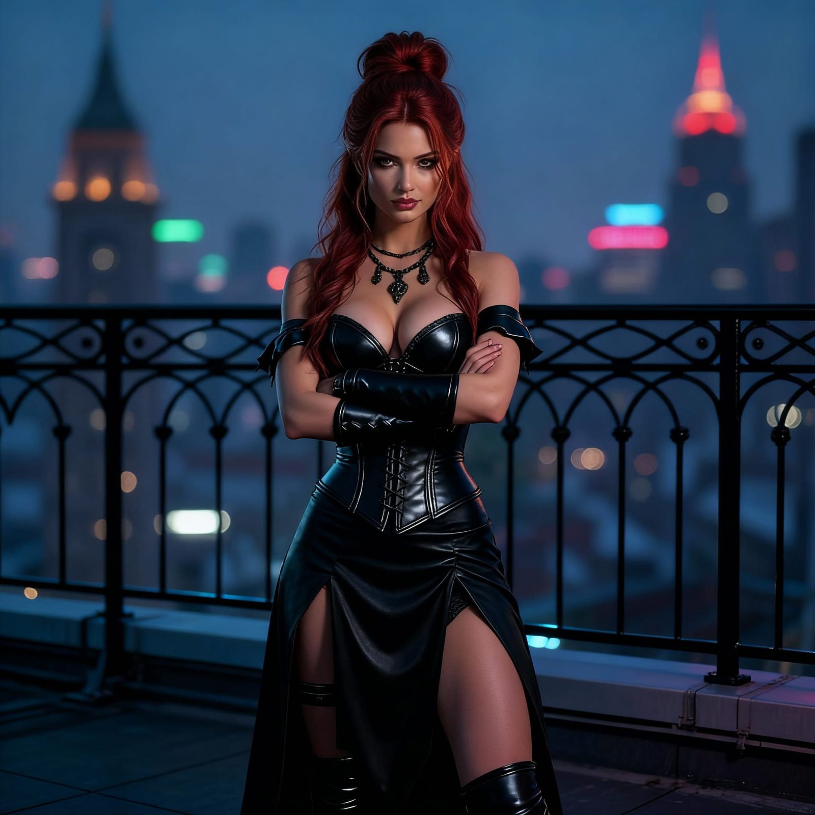 Woman's Pose and Attire Merged in New Environment