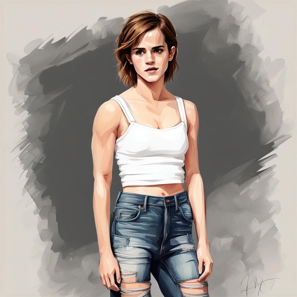 Emma Watson in Crop Top: Digital Illustration