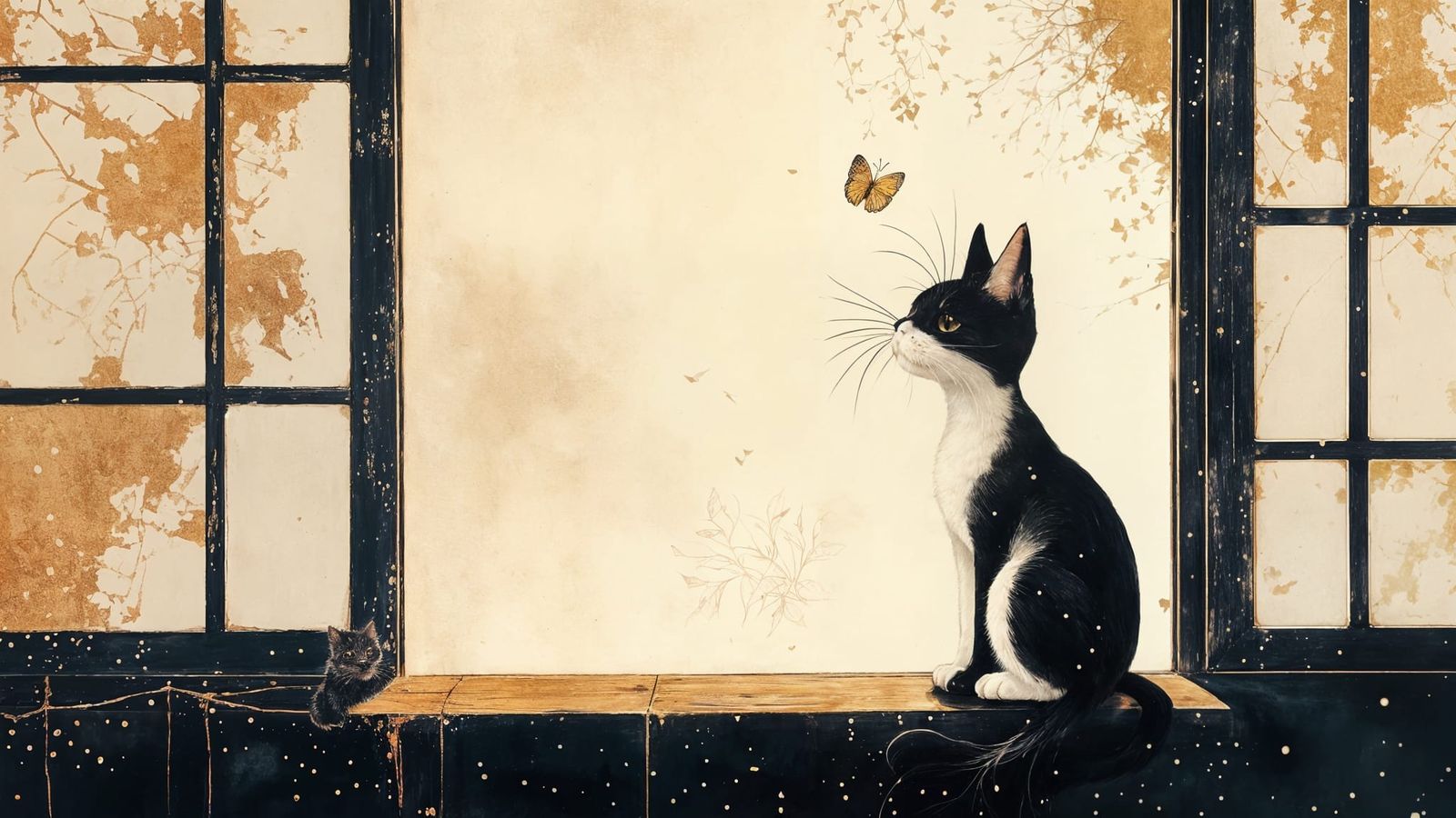 Cat in a Moment of Serenity with a Butterfly