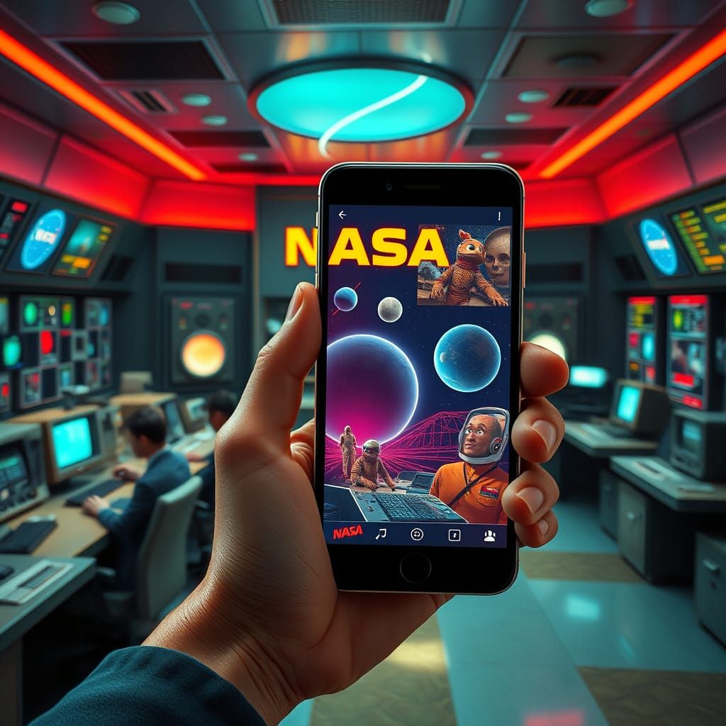 NASA Control Room Meets Ghibli Art in Cyberpunk Style