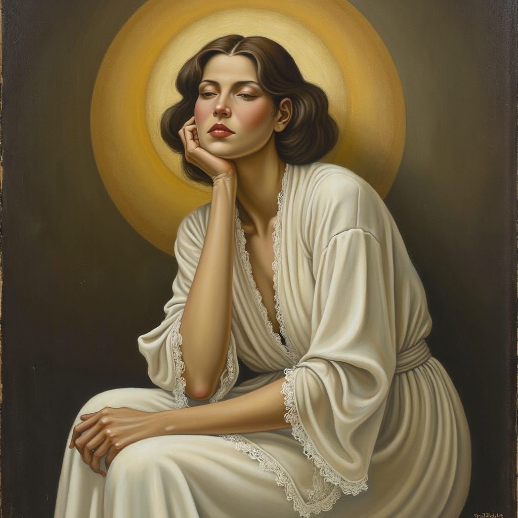 Serene Woman in Golden Light: A Pre-Raphaelite Vision