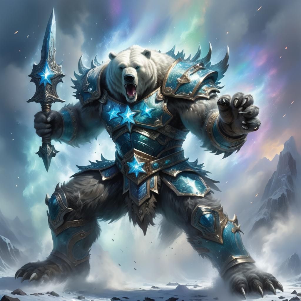Fierce Polar Werebear Warrior in Star Armor