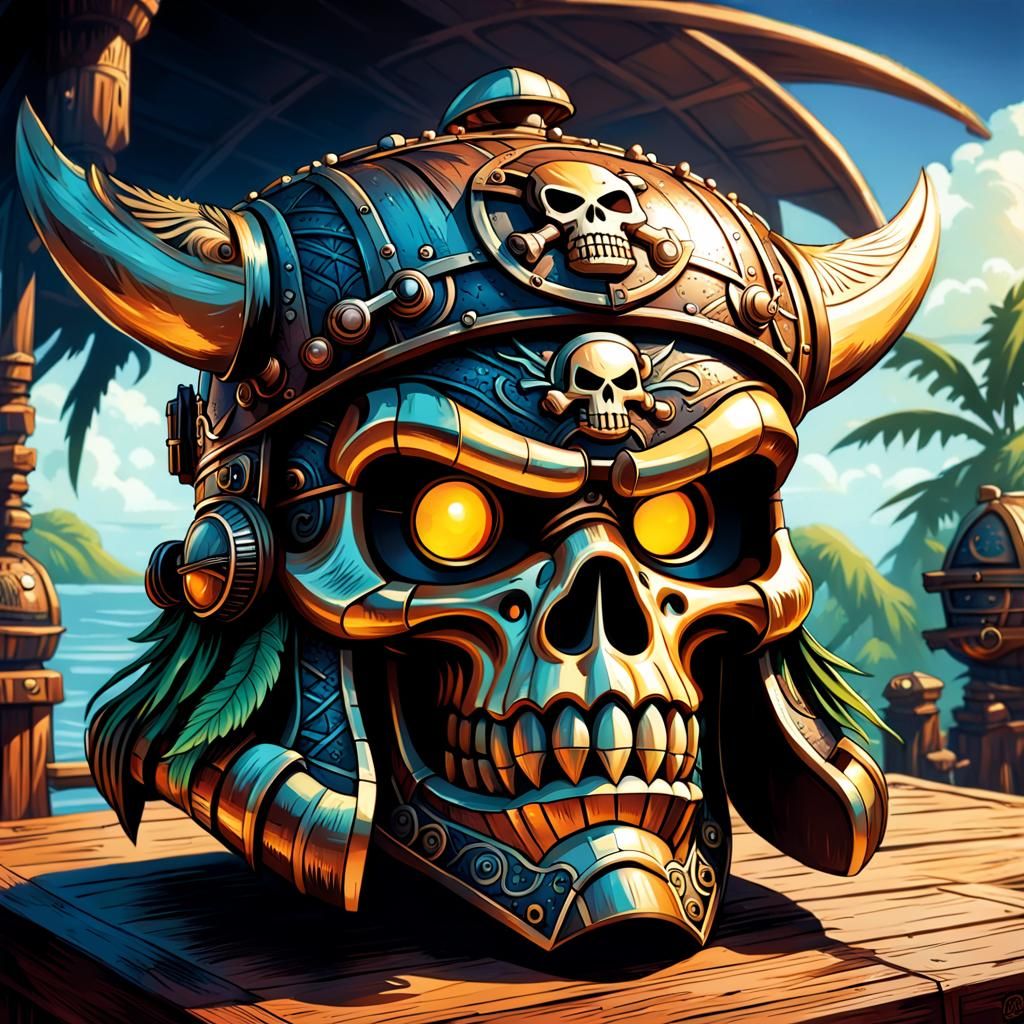 Airship Pirate Tiki Helmet in Comic Book Style