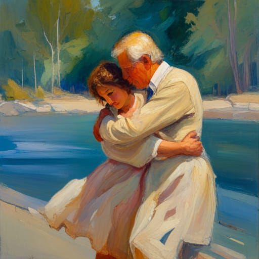 Embrace in Oil Painting Style
