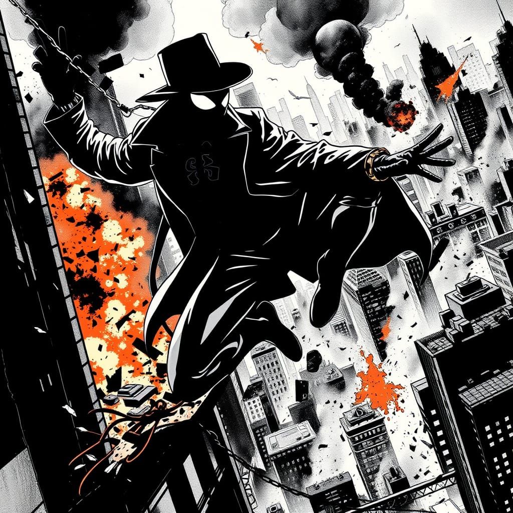 Spider-Man Noir Leaps Through Burning Cityscape