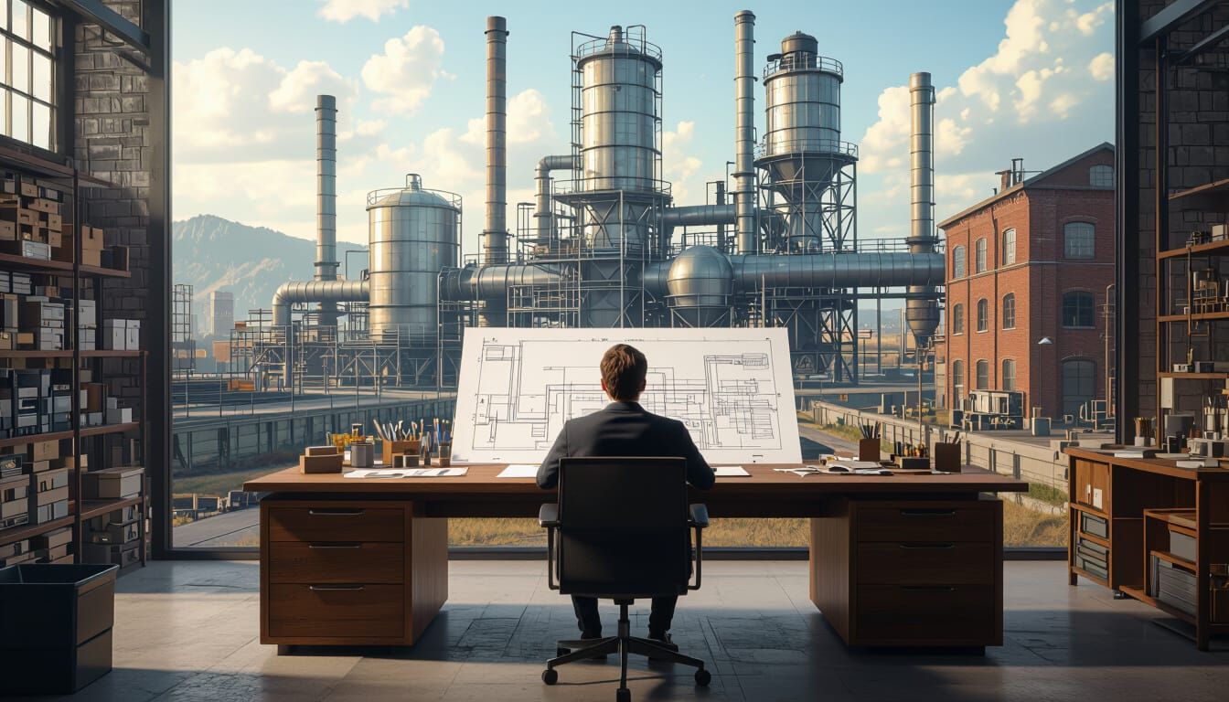 Designer Reviews Water Pipe System Plan in Industrial Style