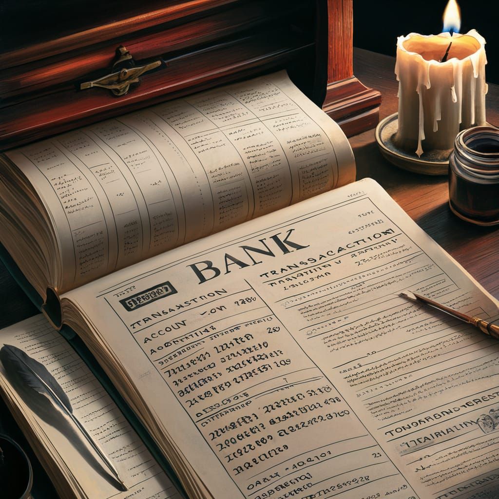 Vintage Bank Book with Quill and Ink