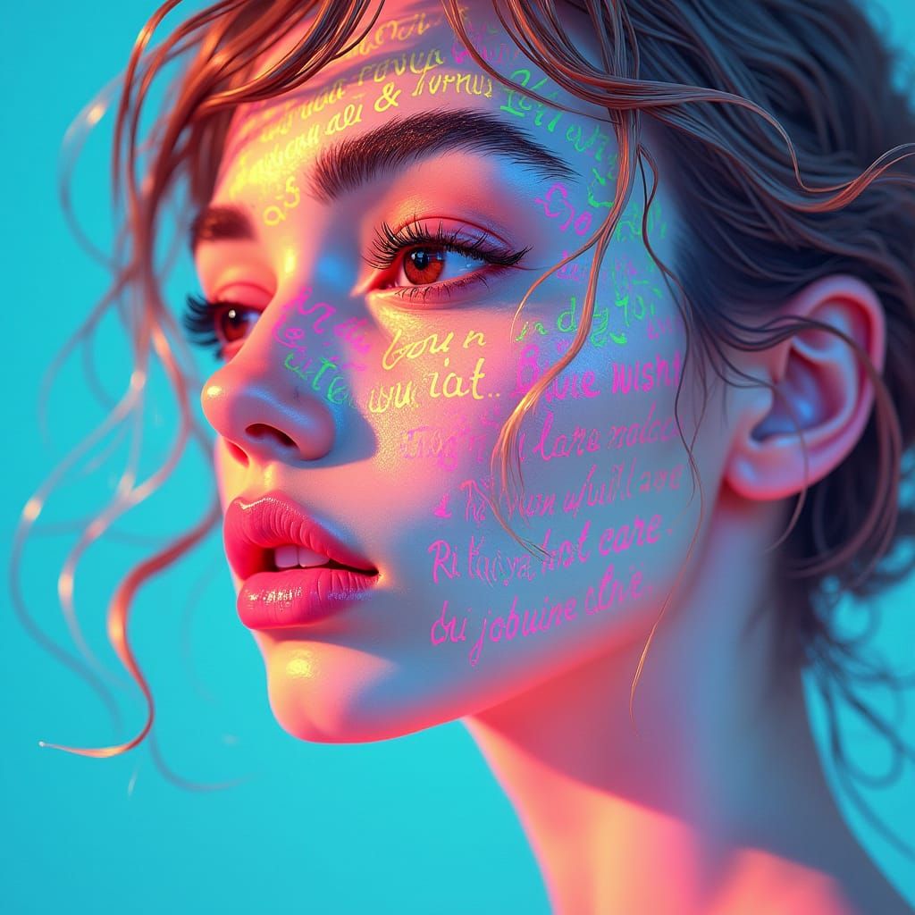 Dreamy 80s Pastel Portrait with Abstract Swirls