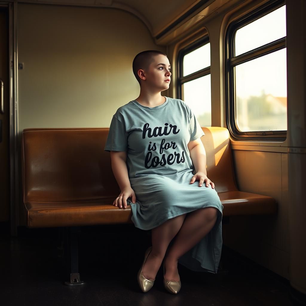 Bald Girl in Train Car, Fine Art Photography