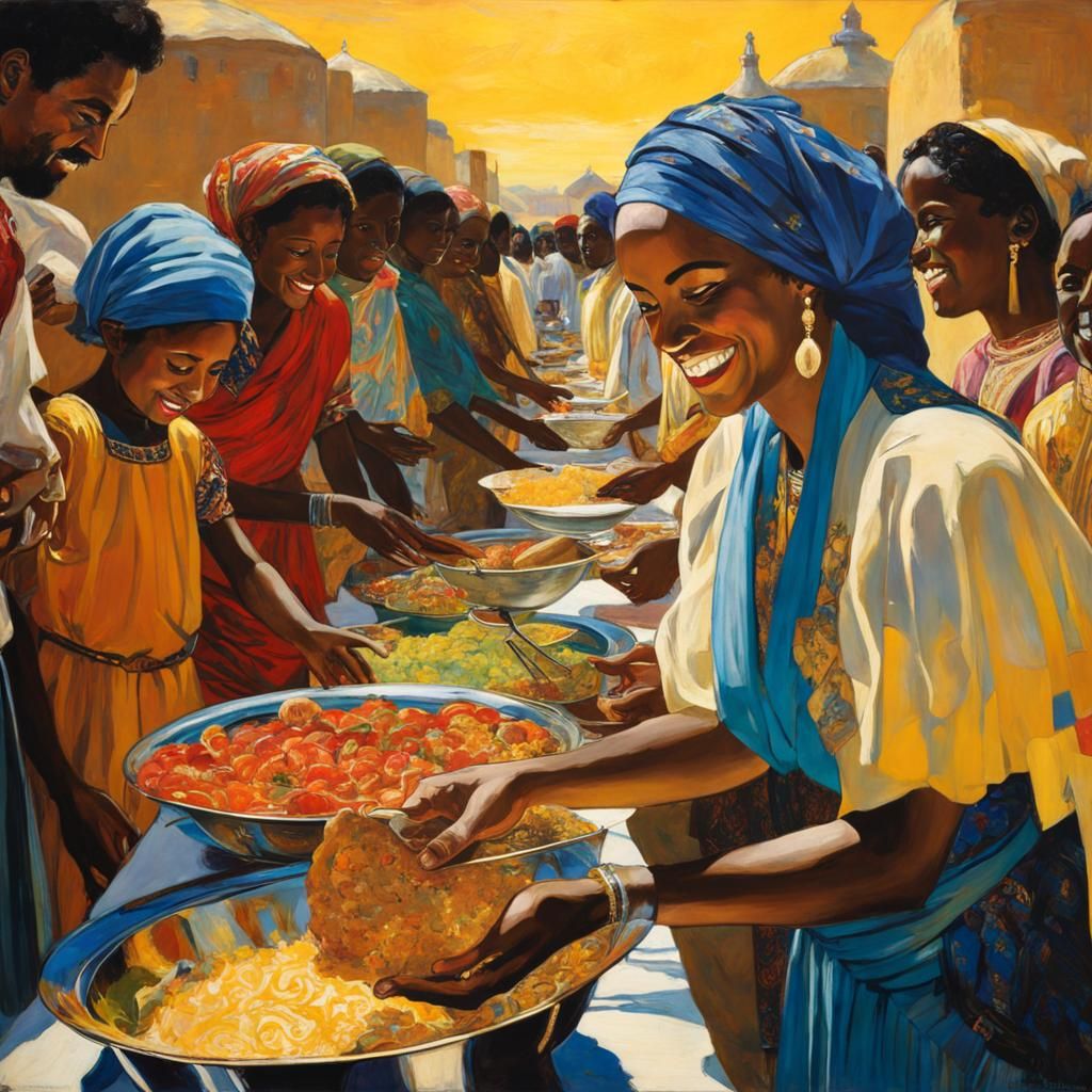 Volunteer Serving Refugees in Pop Art Style