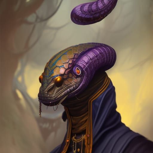 Anthropomorphic Cobra in Dark Robes, Detailed Matte Painting