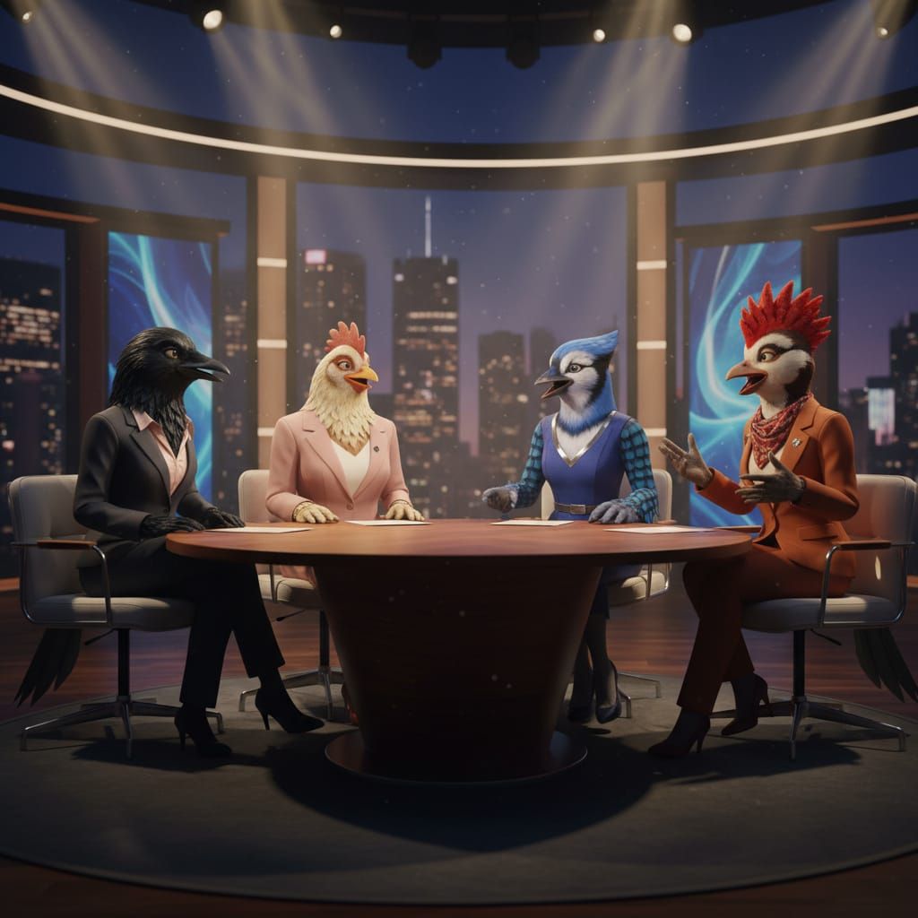 Anthropomorphic Bird Women Host Talk Show