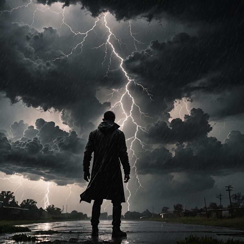 Ominous Figure in Stormy Silhouette: Hyperreal Digital Art
