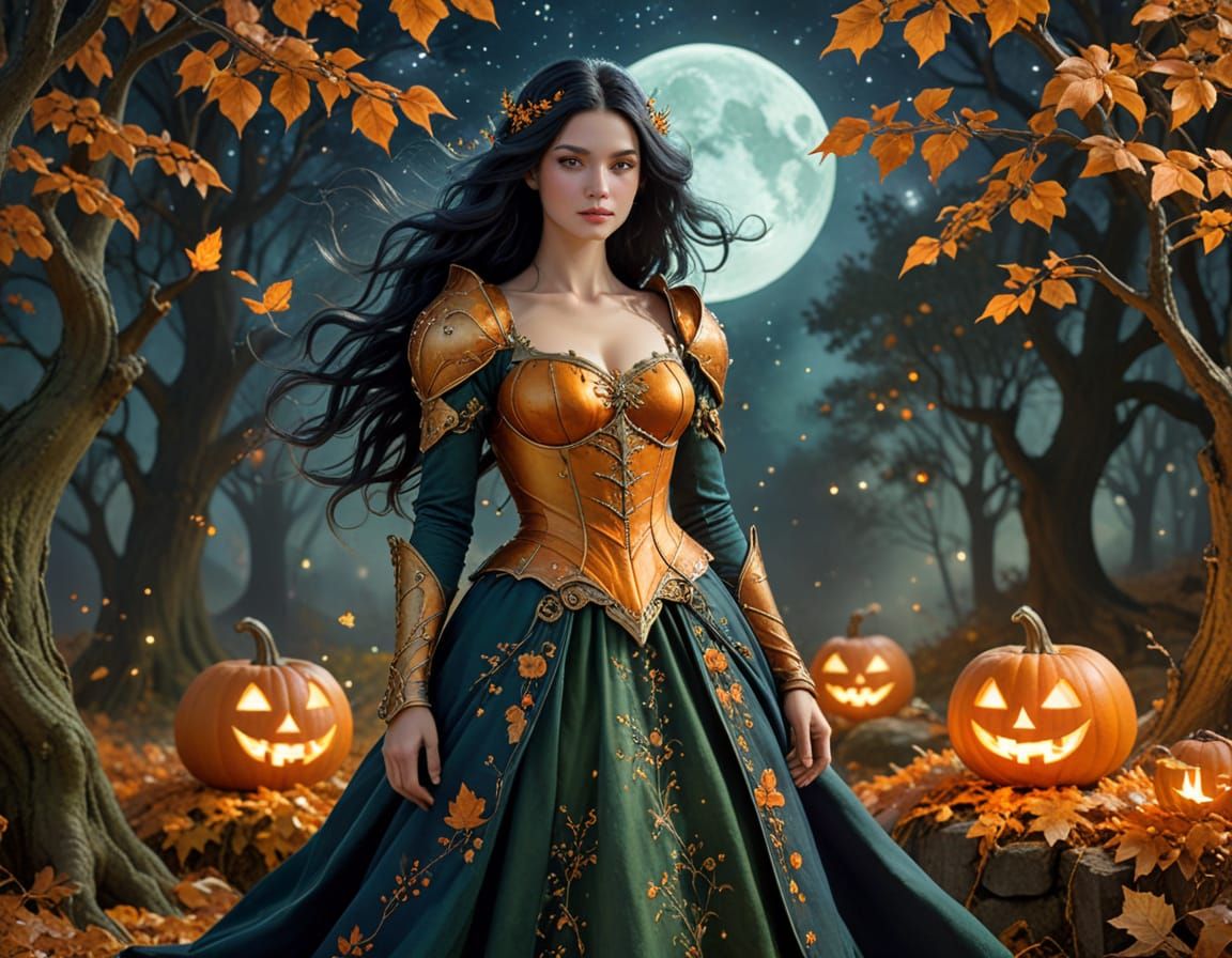 Whimsical Autumn Warrior in Golden Hues