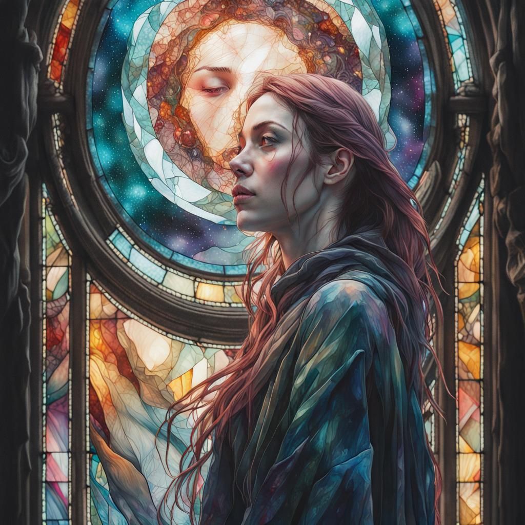 Hyper-Realistic Stained Glass Art in Dark-Rainbowscape