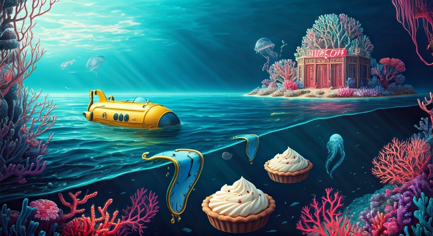 Surreal Ocean Scene with Bioluminescent Sea