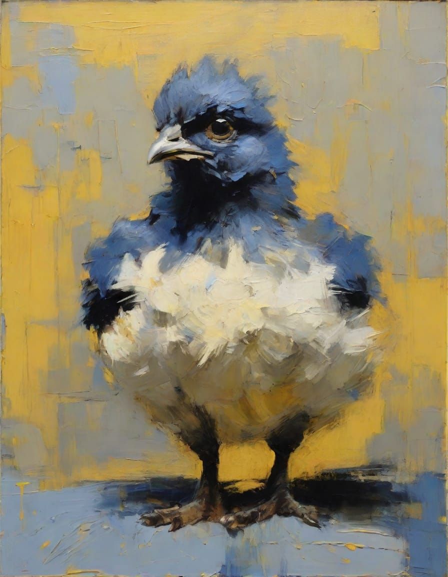 Grumpy Baby Chicken as Impressionist Oil Painting