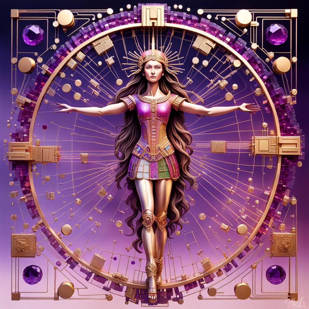 Fictional Geometry: Cybernetic Vitruvian Women, Homage:  "Leonardo da Vinci".