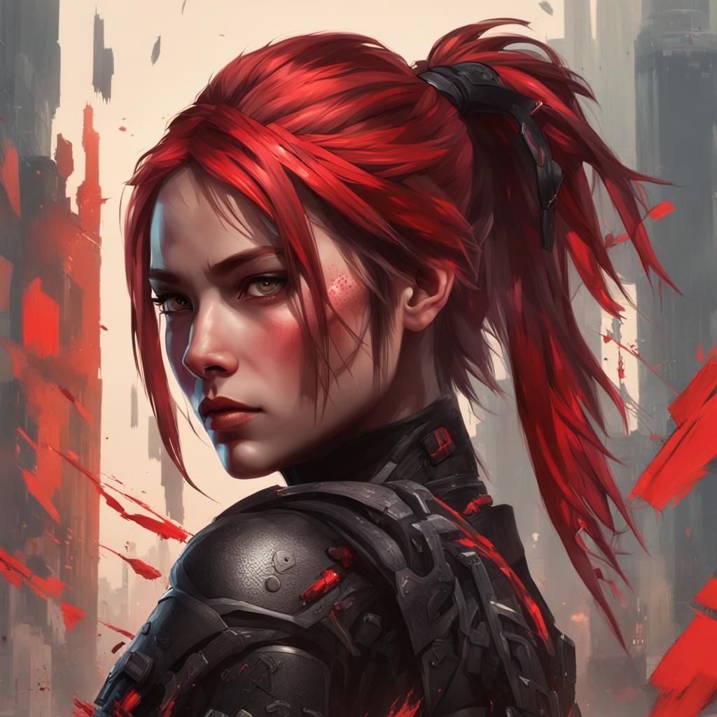 Assassin Portrait with Metallic Hair, Detailed Digital Art