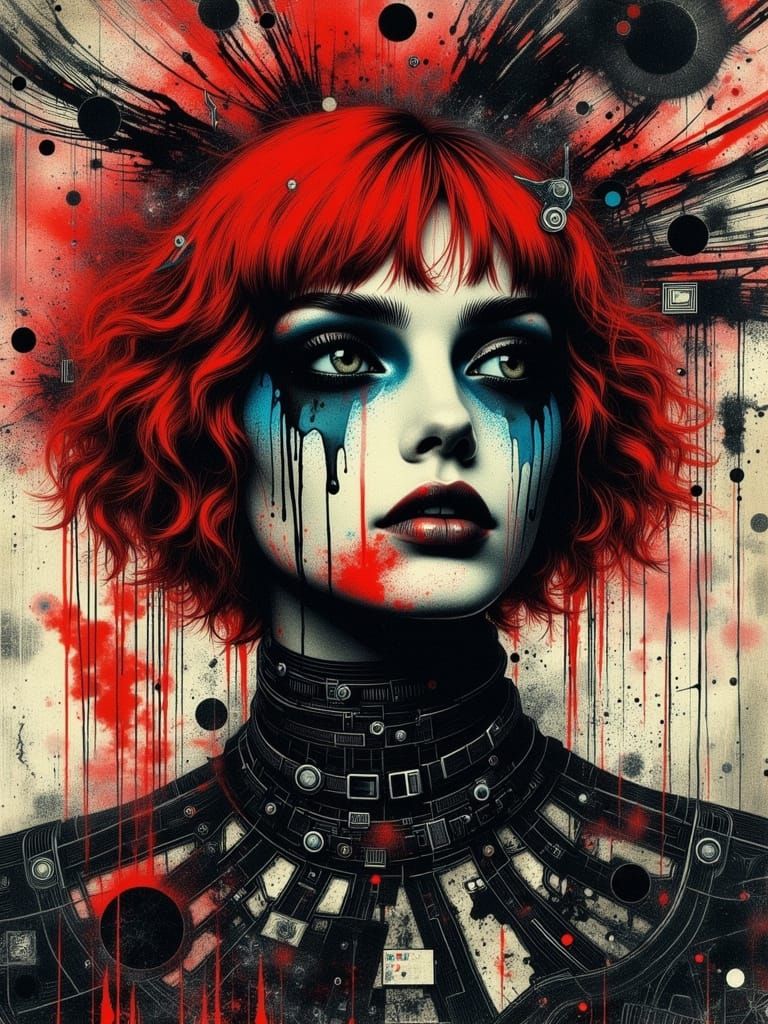 Gothic Abstract Portrait with Surreal Ink Drips